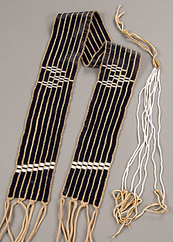 black beaded wampum belt and white beaded strings