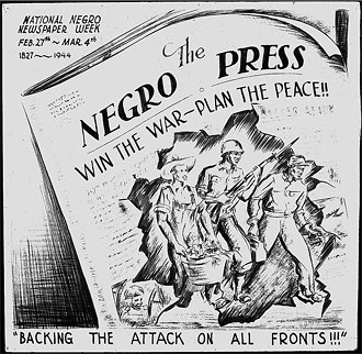 file:/activities/oralhistory/cappics/elliot1939vv_negropress, alt: 7 african-american musicians holding sheet music with the double V logo on it